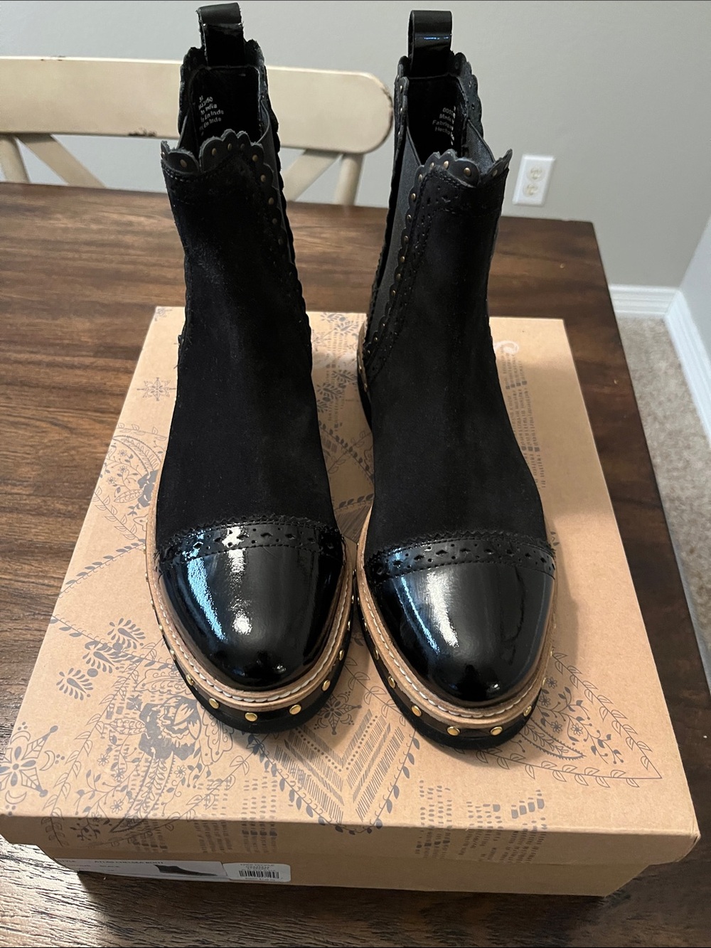 NWT Free People Black Suede & Patent Cap-Toe Studded Atlas Chelsea Boot